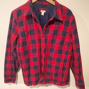 LL Bean - Shacket Shirt Jacket Primaloft Quilted Lining Red Blue - Large